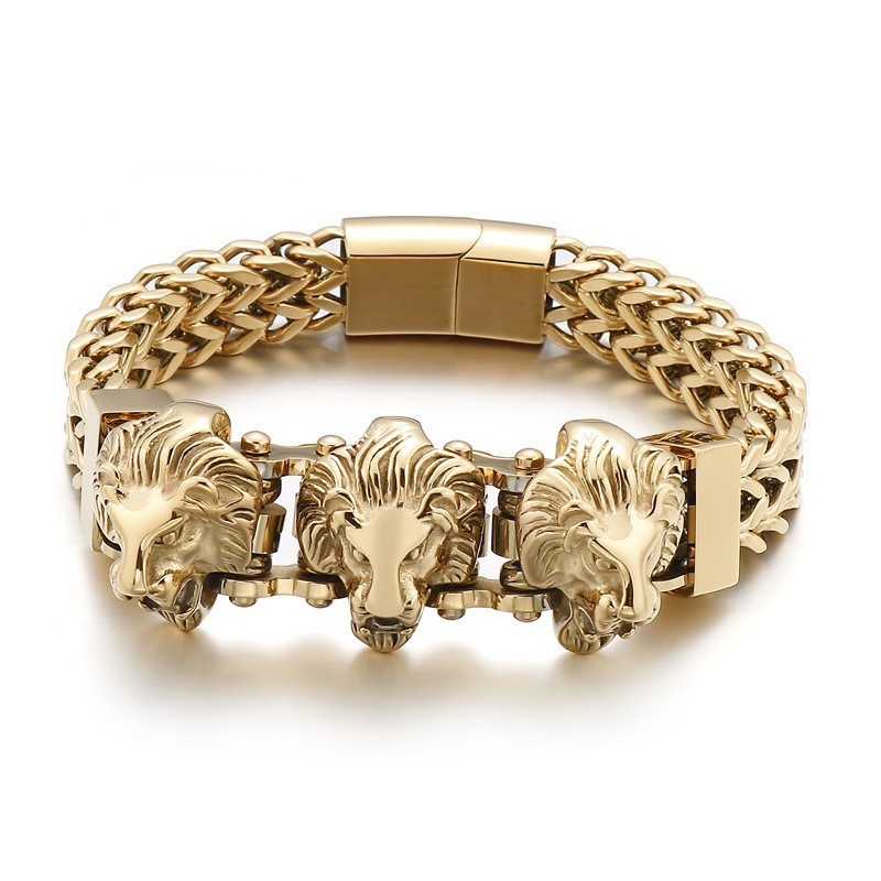 Bracelet En Titane Pour Homme Avec Tête De Loup Et Tête De Lion, Lot Mixte