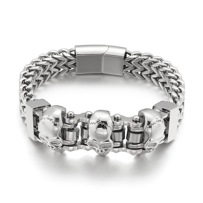 Bracelet En Titane Pour Homme Avec Tête De Mort