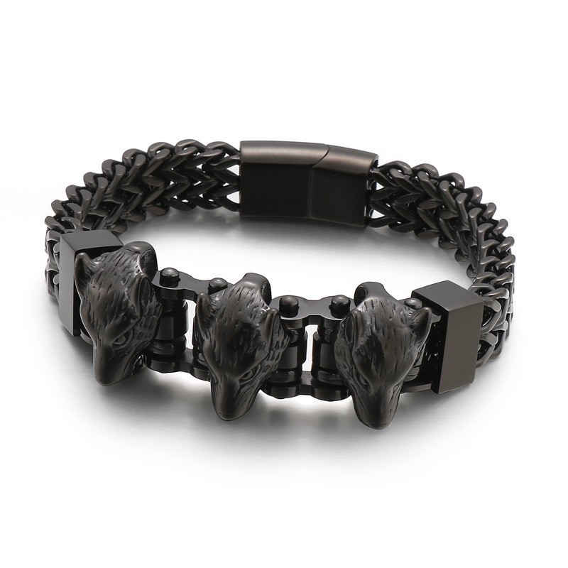 Bracelet En Titane Pour Homme Avec Tête De Loup
