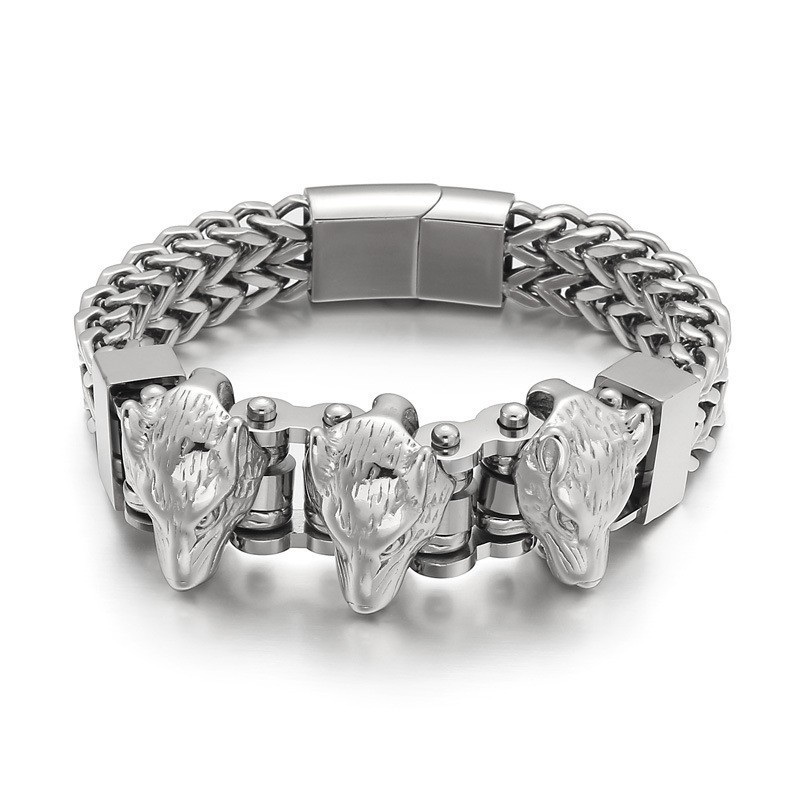 Bracelet En Titane Pour Homme Avec Tête De Loup Bracelet En Titane Pour Homme Avec Tête De Loup