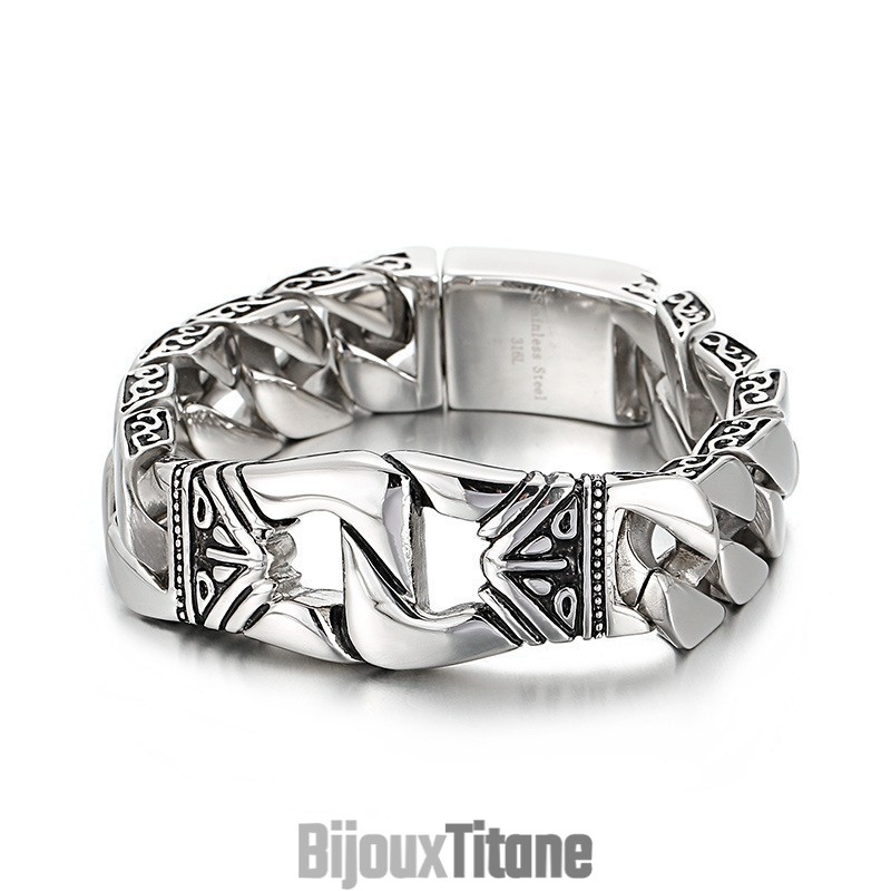 Bracelet En Titane Pour Homme, Motif Rétro Chic, Motif De Vent, Motif De Moulage, Bordure