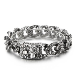 Bracelet Vintage En Titane Avec Tête De Lion Pour Homme