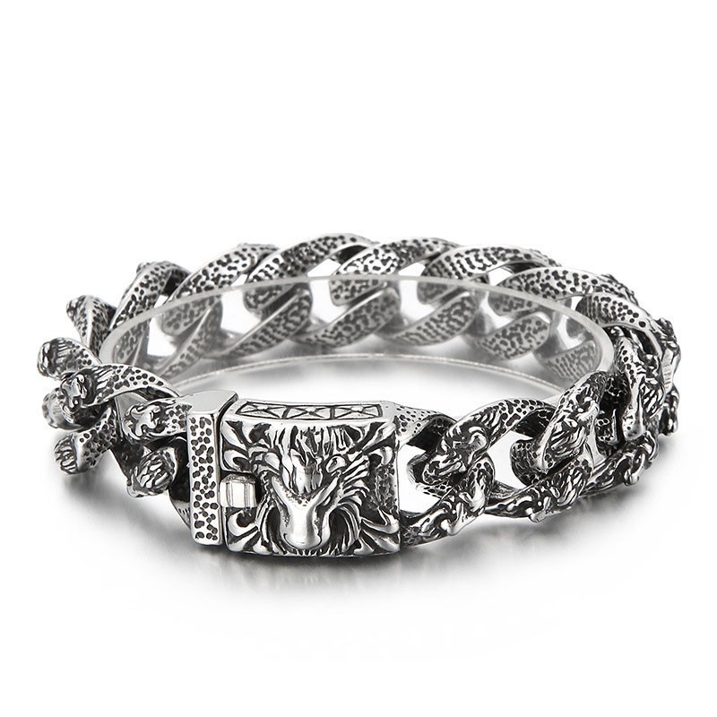 Bracelet Vintage En Titane Avec Tête De Lion Pour Homme