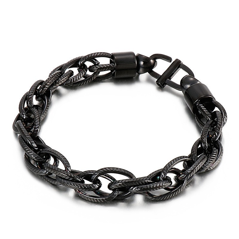 Collier Torsadé Ovale Pour Homme Avec Fermoir Soleil Et Bracelet En Titane