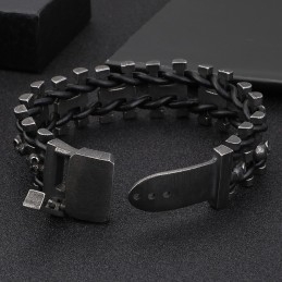 Bracelet En Cuir Épais Et Titane Pour Homme, Style Motard, Couleur Rétro