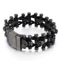 Bracelet En Cuir Épais Et Titane Pour Homme, Style Motard, Couleur Rétro
