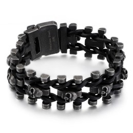 Bracelet En Cuir Épais Et Titane Pour Homme, Style Motard, Couleur Rétro