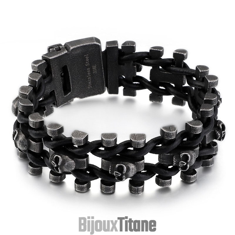 Bracelet En Cuir Épais Et Titane Pour Homme, Style Motard, Couleur Rétro Bracelet En Cuir Épais Et Titane Pour Homme, Style Motard, Couleur Rétro