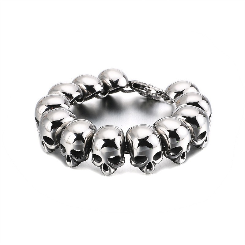 Bracelet En Titane Avec Tête De Mort Cool Pour Homme