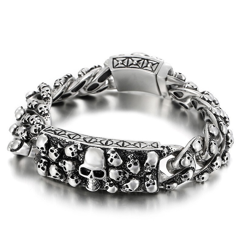 Bracelet Vintage En Titane Avec Tête De Mort Et Motif Rock Cool Pour Homme