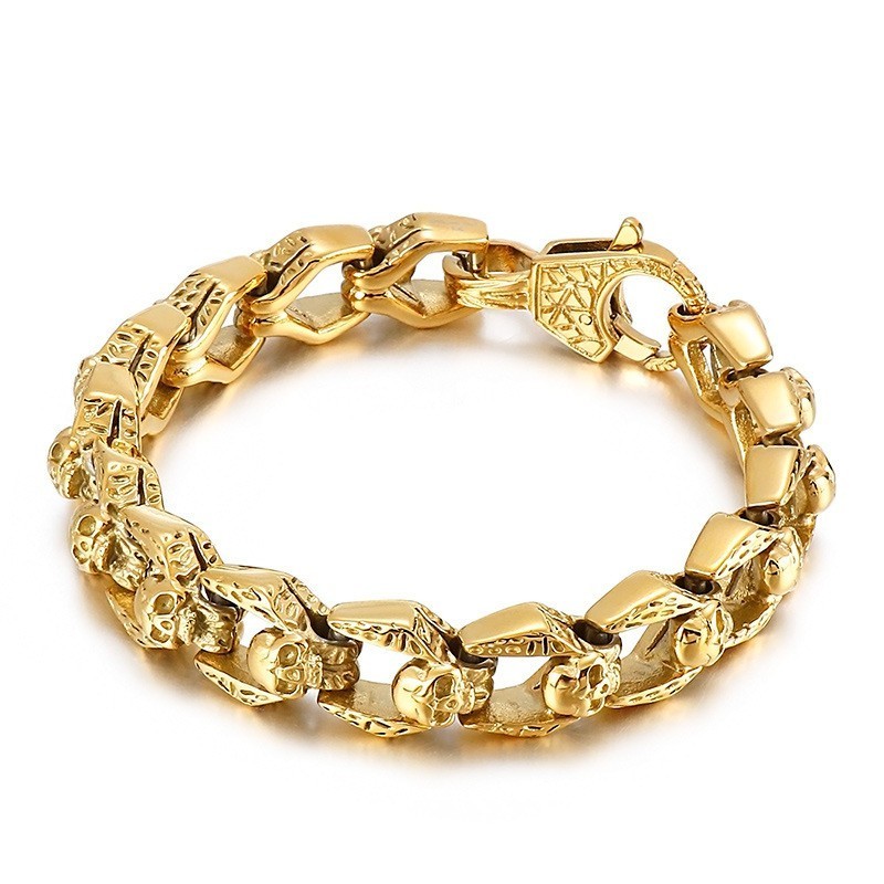 Bracelet Homme Style Rétro En Titane Avec Tête De Mort, Style Hip-Hop Et Rock