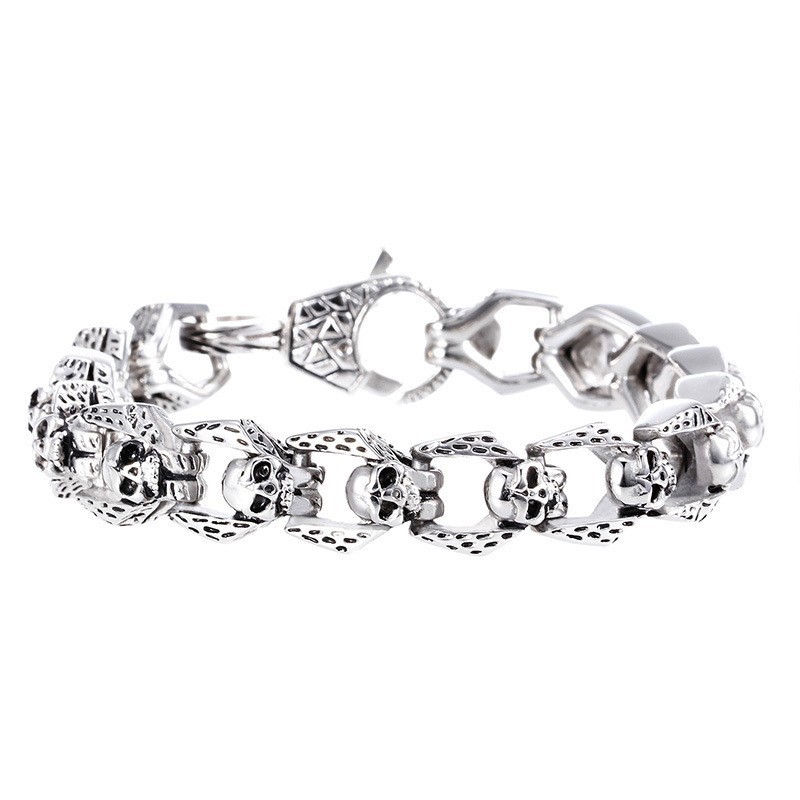 Bracelet Homme Style Rétro En Titane Avec Tête De Mort, Style Hip-Hop Et Rock