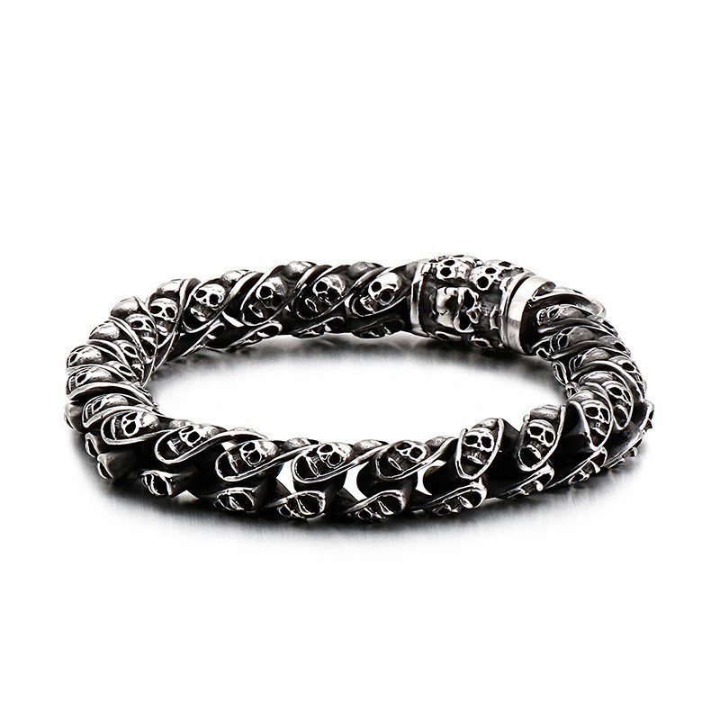 Bracelet Tête De Mort En Titane, Bracelet Fantôme Motard Chic, Bijoux En Titane Bracelet Tête De Mort En Titane, Bracelet Fantôme Motard Chic, Bijoux En Titane