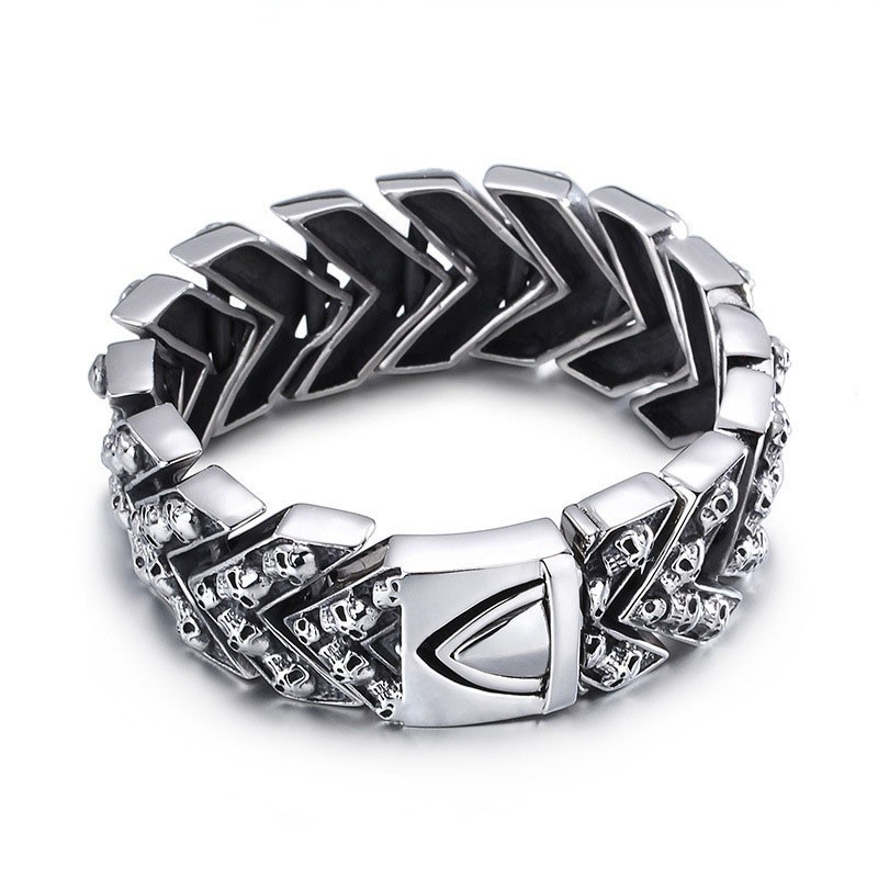 Bracelet En Titane Avec Gros Crâne Et Mode Chic