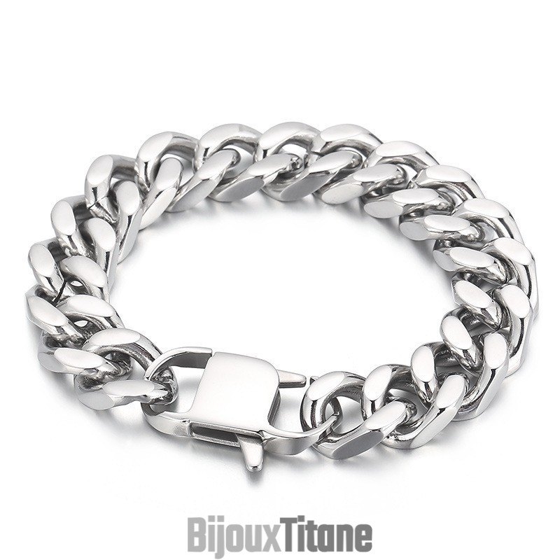 Bracelet En Titane Pour Homme Avec Chaîne Cubaine À Quatre Côtés