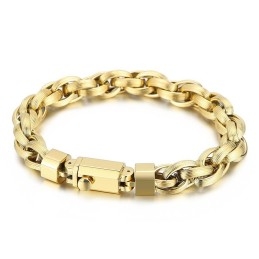 Bracelet Tendance Pour Homme Avec Double Anneau Et Chaîne En O Plaqué Sous Vide Et Bouton-Pression