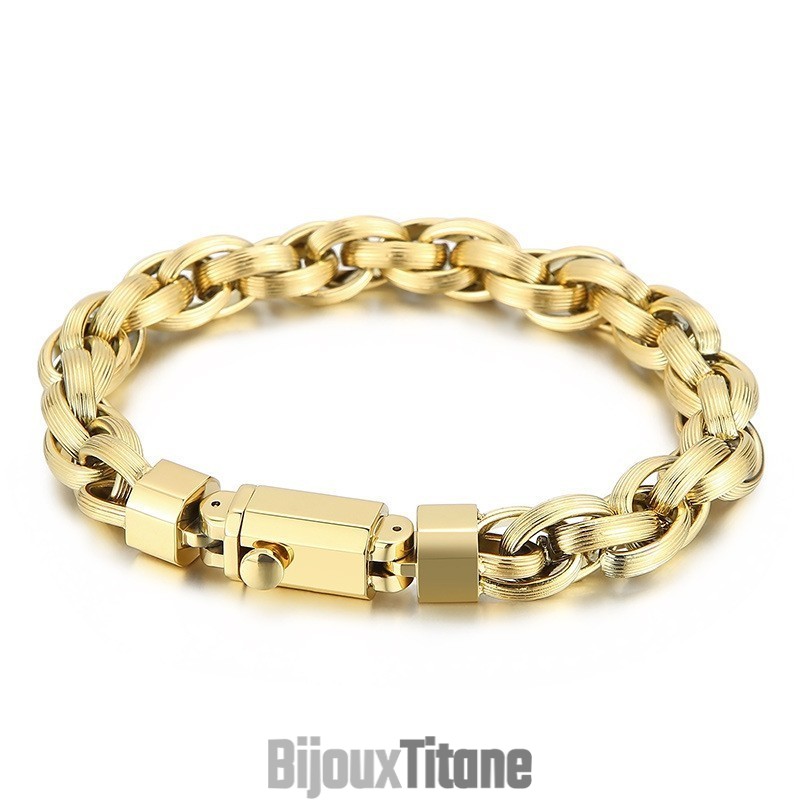 Bracelet Tendance Pour Homme Avec Double Anneau Et Chaîne En O Plaqué Sous Vide Et Bouton-Pression Bracelet Tendance Pour Homme Avec Double Anneau Et Chaîne En O Plaqué Sous Vide Et Bouton-Pression