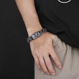 Bracelet En Titane À Tête De Loup Noir, Style Rétro Chic, Pour Homme