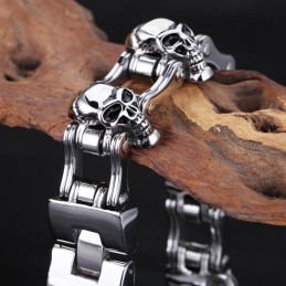 Bracelet Motard En Titane Pour Homme Avec Tête De Mort De Style Chic