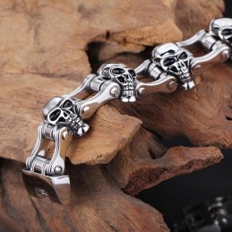 Bracelet Motard En Titane Pour Homme Avec Tête De Mort De Style Chic