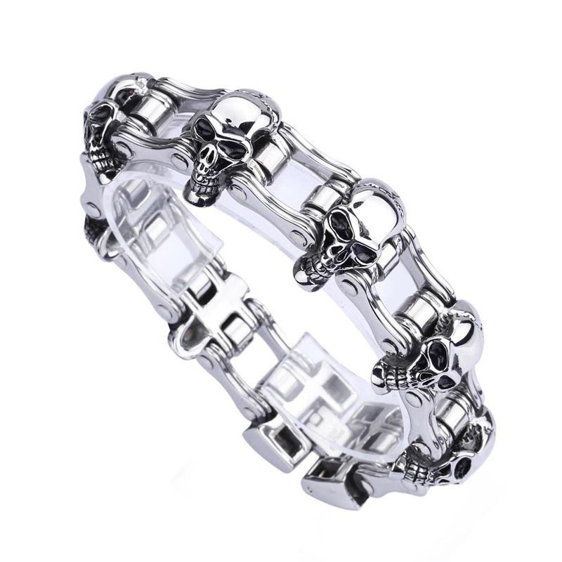 Bracelet Motard En Titane Pour Homme Avec Tête De Mort De Style Chic Bracelet Motard En Titane Pour Homme Avec Tête De Mort De Style Chic