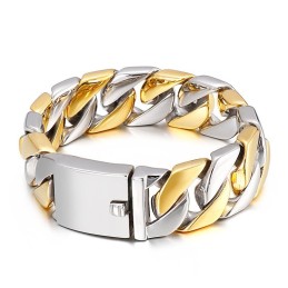 Bracelet En Titane Plaqué Or Pour Homme, Style Hip-Hop, Avec Fermoir Épais