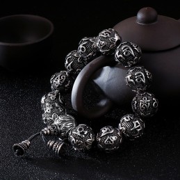 Bracelet En Titane Pour Homme Avec Perles Bouddha Et Six Mots De Vérité