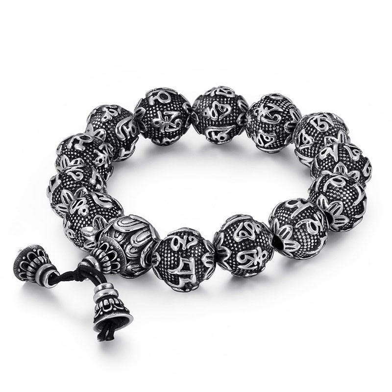 Bracelet En Titane Pour Homme Avec Perles Bouddha Et Six Mots De Vérité