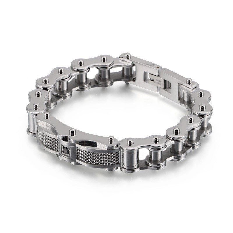Bracelet Homme En Titane Avec Chaîne De Motard Et Diamants