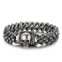 Bracelet Vintage En Titane Galvanisé Multicolore Avec Tête De Mort Pour Homme
