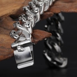 Bracelet Tendance En Titane À Double Rangée Avec Tête De Mort Pour Homme