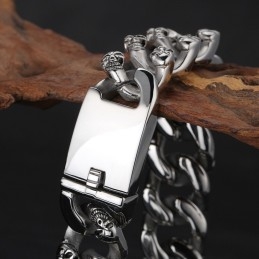 Bracelet Tendance En Titane À Double Rangée Avec Tête De Mort Pour Homme