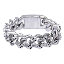 Bracelet Tendance En Titane À Double Rangée Avec Tête De Mort Pour Homme