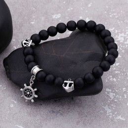 Bracelet Homme En Titane Avec Perles Et Ancre Vintage