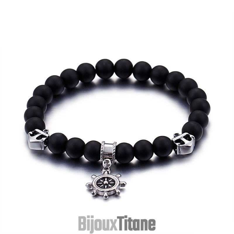 Bracelet Homme En Titane Avec Perles Et Ancre Vintage