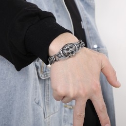 Bracelet En Titane À Motif Tête De Tigre Vintage Pour Homme