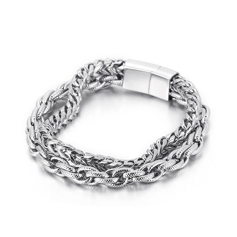 Bracelet Tendance En Titane Double Couche Plaqué Sous Vide Pour Homme