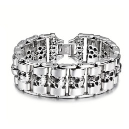 Bracelet En Titane Avec Tête De Mort Pour Homme, Style Chic