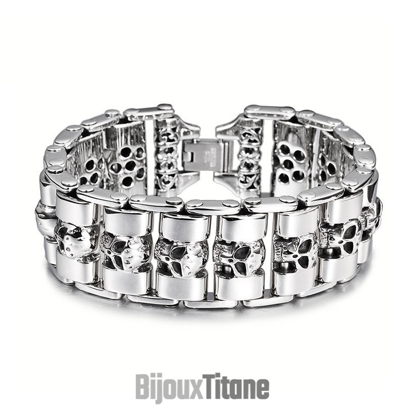 Bracelet En Titane Avec Tête De Mort Pour Homme, Style Chic