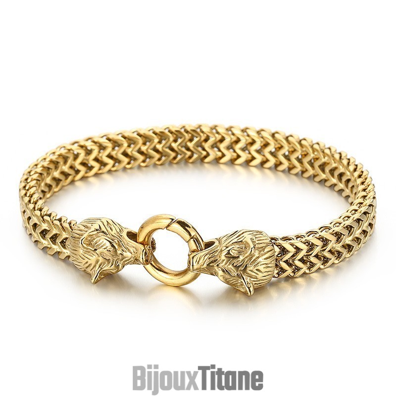 Bracelet En Titane À Double Tête De Loup Style Hip-Hop Pour Homme Bracelet En Titane À Double Tête De Loup Style Hip-Hop Pour Homme
