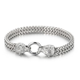 Bracelet Homme En Titane À Double Tête De Loup, Style Rock Hip-Hop