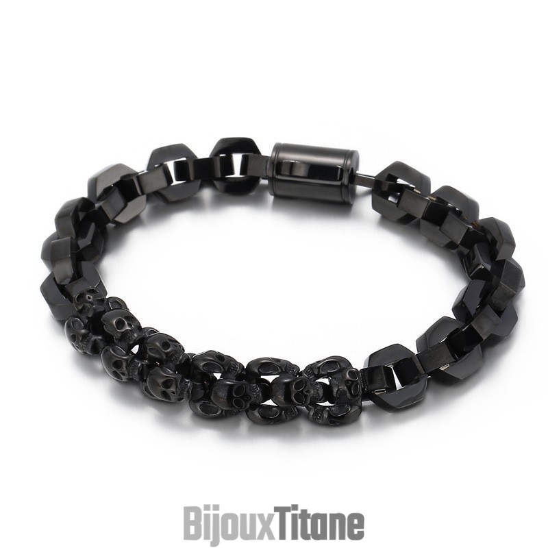 Bracelet En Titane Plaqué Polygone Avec Tête De Mort Épissée Pour Homme Bracelet En Titane Plaqué Polygone Avec Tête De Mort Épissée Pour Homme