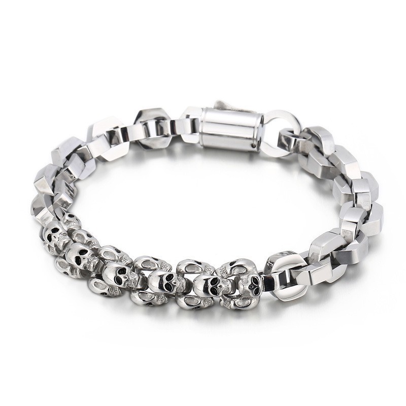 Bracelet Polygonal En Titane Avec Tête De Mort Épissée Pour Homme Bracelet Polygonal En Titane Avec Tête De Mort Épissée Pour Homme