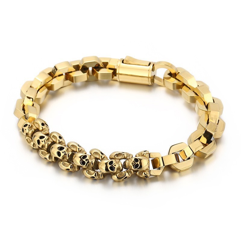Bracelet Polygonal En Titane Avec Tête De Mort Cousue Pour Homme