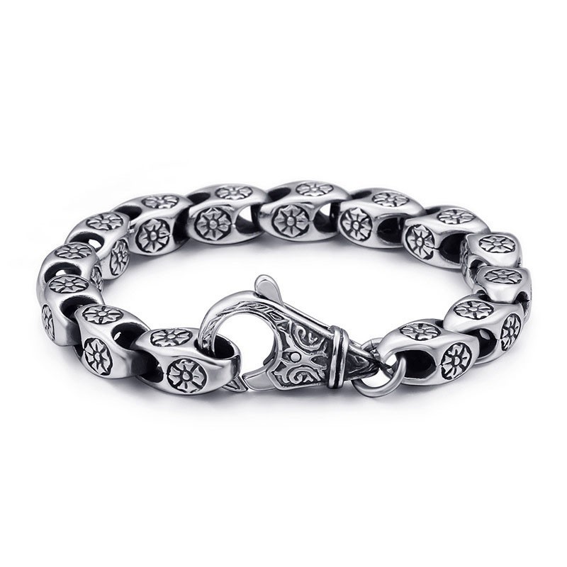 Bracelet En Titane Rétro Pour Homme, Bijou Tendance, Creux Et Chic, Motif Floral