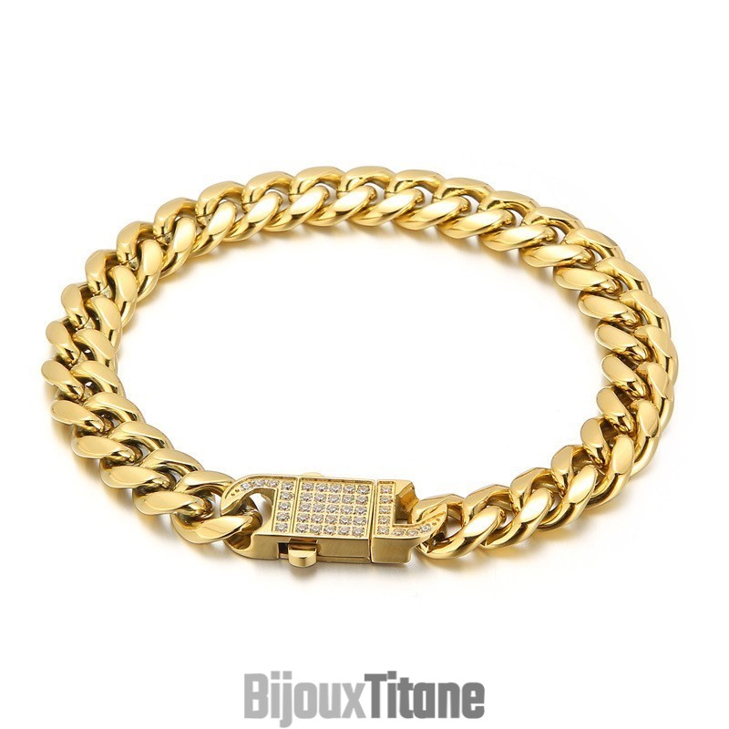 Collier Et Bracelet En Titane Pour Homme Avec Chaîne Cubaine Et Diamants