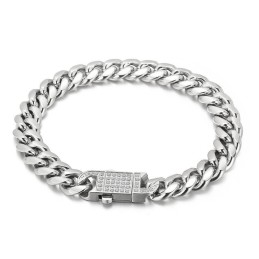 Collier Et Bracelet En Titane Pour Homme Avec Chaîne Cubaine Et Diamants