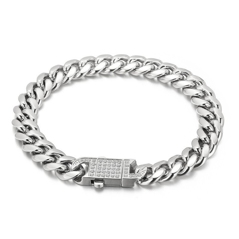 Collier Et Bracelet En Titane Pour Homme Avec Chaîne Cubaine Et Diamants Collier Et Bracelet En Titane Pour Homme Avec Chaîne Cubaine Et Diamants