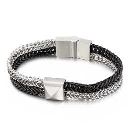 Bracelet Homme Tide Hip-Hop Double Couche En Titane Avec Chaîne Tissée Colorée