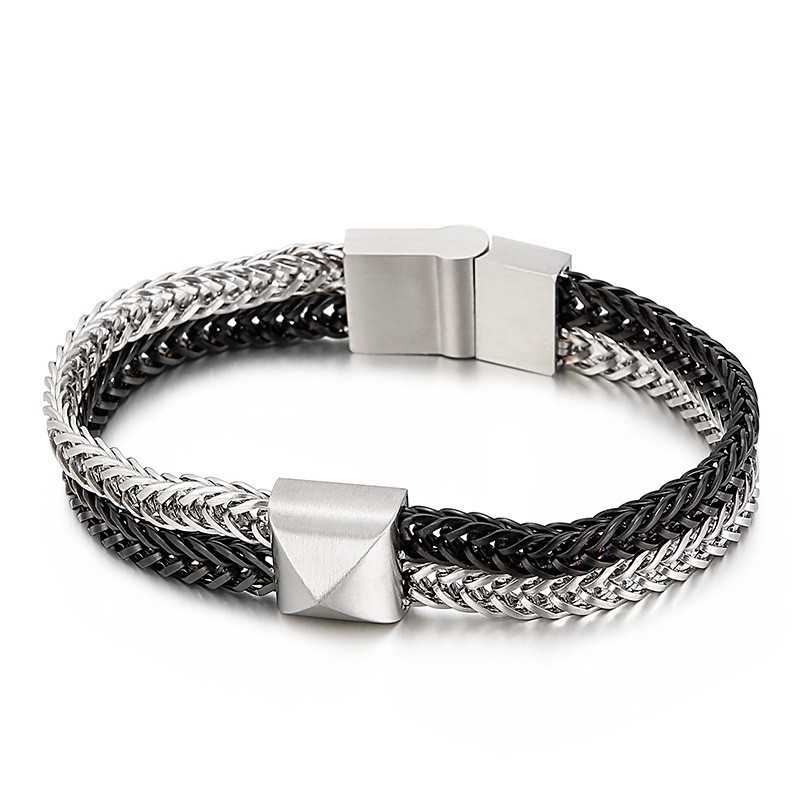 Bracelet Homme Tide Hip-Hop Double Couche En Titane Avec Chaîne Tissée Colorée Bracelet Homme Tide Hip-Hop Double Couche En Titane Avec Chaîne Tissée Colorée